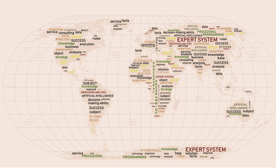 Expert system lettering  web design. Concept. Lettering. World. map. Light background