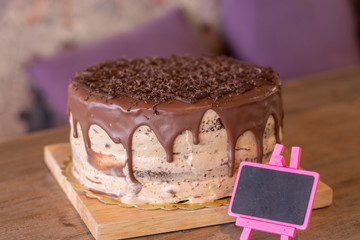 Mars chocolate cake on white plate