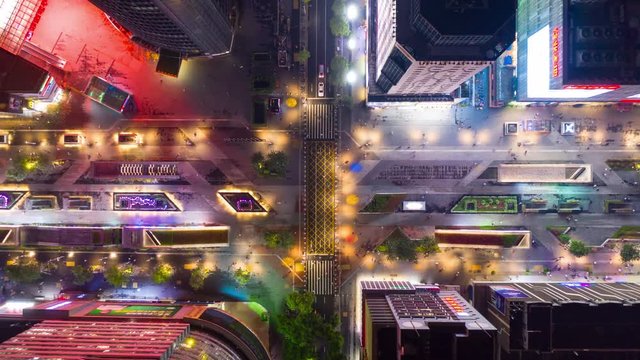 night illuminated shenzhen city famous commercial traffic street aerial topdown timelapse 4k china
