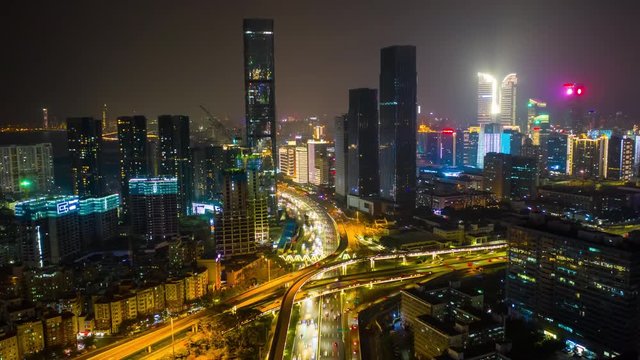 night illuminated shenzhen cityscape traffic road junction aerial panorama timelapse 4k china
