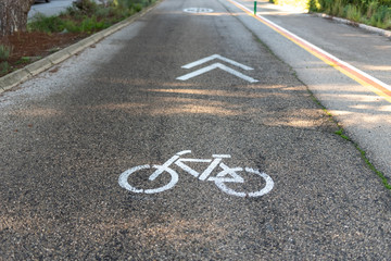 Fototapeta premium Traffic sign painted on the ground indicating bike lane