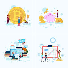 set diversity boy girl character bitcoin money growth concepts male female template for design work and animation on white background full length flat