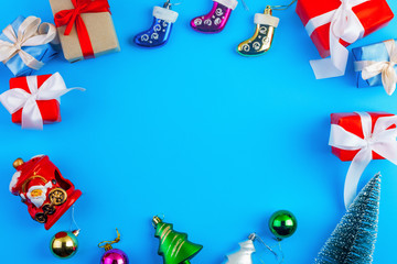 christmas or new year frame composition on blue background