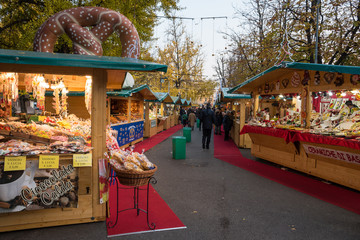 BERGAMO, ITALY - DECEMBER 6, 2018: Christmas market in Bergamo city, Lombardy, Italy
