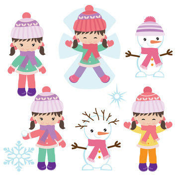 Winter girl vector cartoon illustration