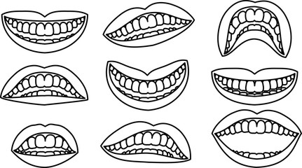 Realistic lady's mouth outline set