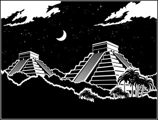 Mayan pyramids at night