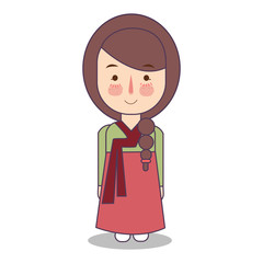 south korean traditional national clothes of Korea. Set of cartoon characters in traditional costume. vector illustration