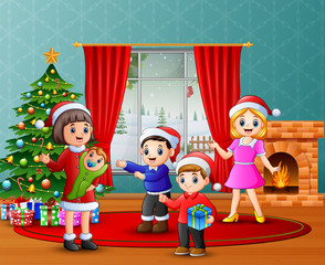 Obraz na płótnie Canvas Happy family celebration a christmas in the living room