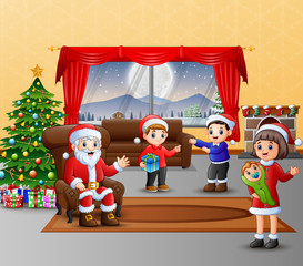 Plakat Happy santa claus and the family celebration a christmas