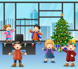 Fototapeta na wymiar Cartoon of Group children singing in the christmas day