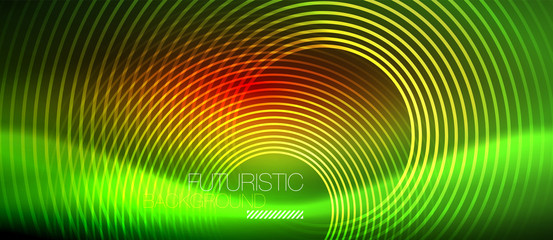 Neon glowing techno lines, hi-tech futuristic abstract background template with square shapes