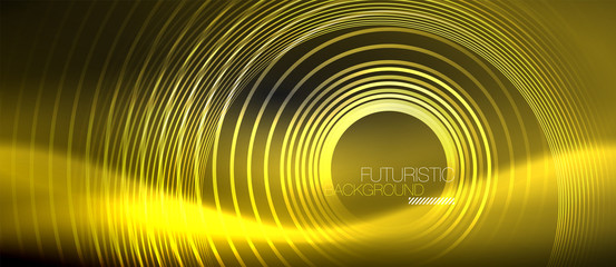 Dark abstract background with glowing neon circles