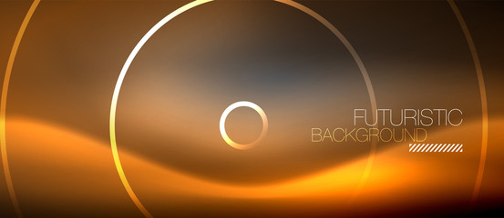 Neon circles abstract background, shiny lines