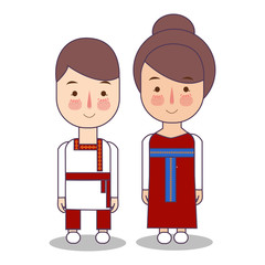 kosovorotka is a traditional Russian shirt. traditional national clothes. Set of cartoon characters in traditional costume. Cute people. vector illustration
