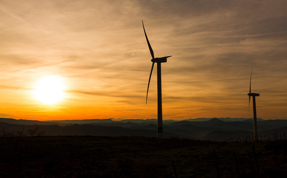 Dusk on Mount Oiz, Basque Country, with wind energy gathering