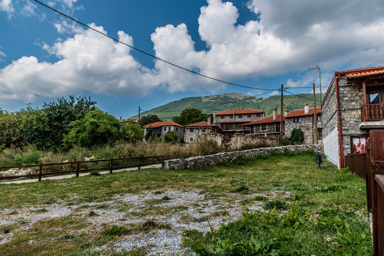 traditional alley at Agios Athanasios village in Macedonia Greece near the snow center of Kaimaktsalan