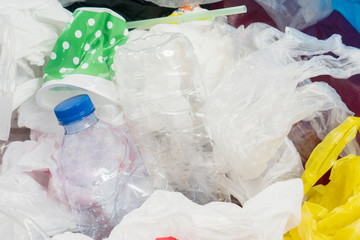 Plastic bottles and bags in landfills