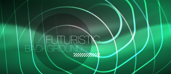 Black and glowing color lines neon design, magin techno template background