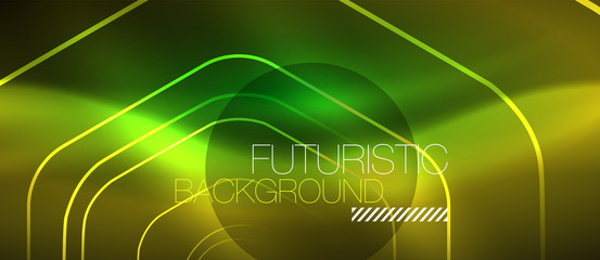 Neon glowing wave, magic energy and light motion background. Vector wallpaper template