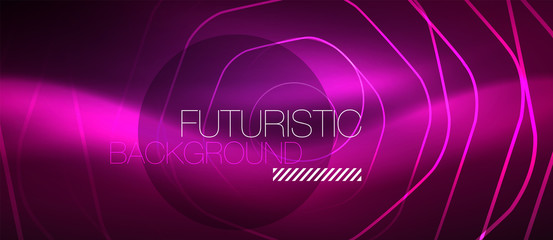 Neon glowing wave, magic energy and light motion background. Vector wallpaper template