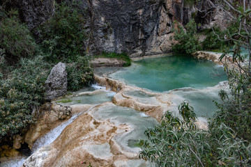 Millpu Lagoon, a series of stunning natural turqoise pools, near the city of Ayacucho, Peru
