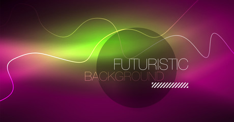 Abstract shiny glowinng color wave design element on dark background - science or technology concept