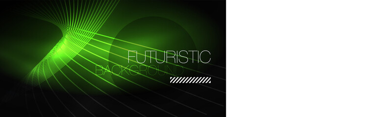 Digital technology abstract background - neon geometric design. Abstract glowing lines. Colorful techno background. Futuristic shape.