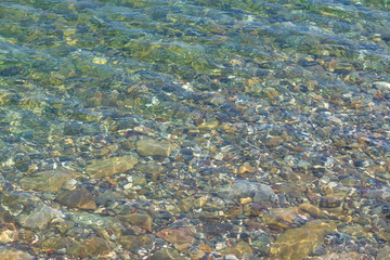 Crystal clear sea water by the beach, natural background