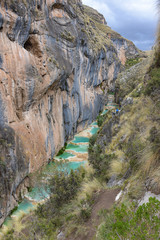 Millpu Lagoon, a series of stunning natural turqoise pools, near the city of Ayacucho, Peru