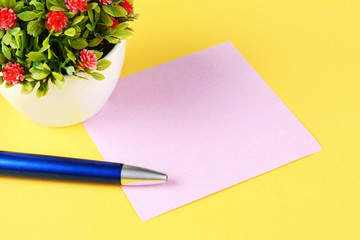Empty paper card with pen