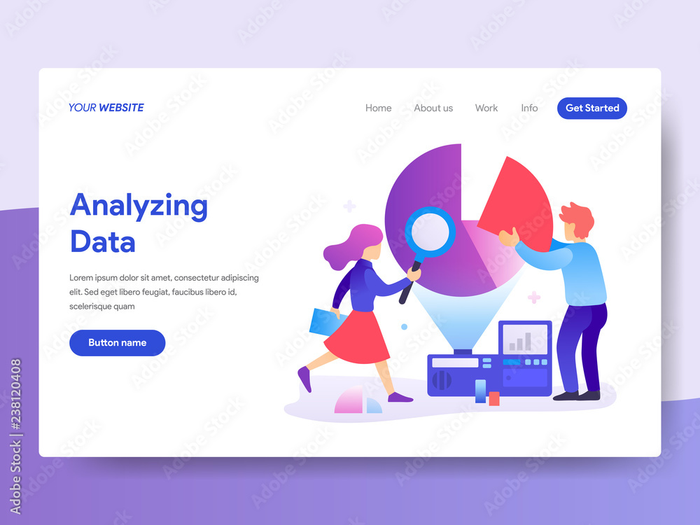 Poster landing page template of data scientist concept. modern flat design concept of web page design for w