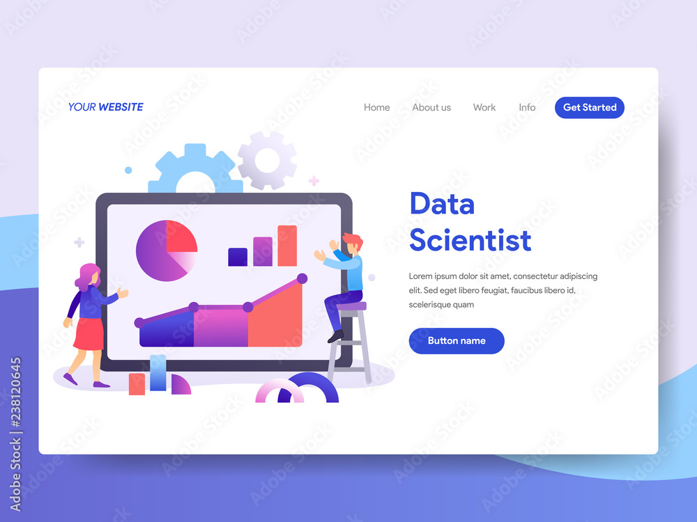 Poster landing page template of data scientist concept. modern flat design concept of web page design for w