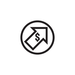 dollar rate increase icon. Money symbol with stretching arrow up. rising prices. Business cost sale icon. cash salary increase. investment growth. vector illustration