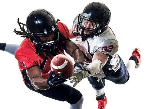 two american football players men studio isolated on white background