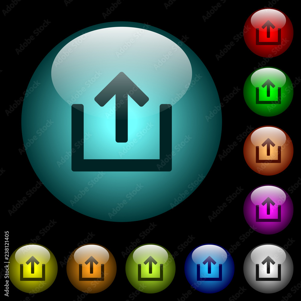 Poster export item icons in color illuminated glass buttons