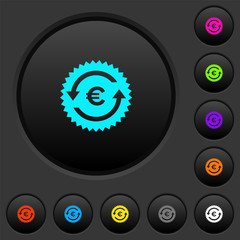 Euro pay back guarantee sticker dark push buttons with color icons