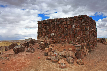 Agate House in Petrified Forest National Park, Arizona, a partially restored thousand year old indian pueblo.
