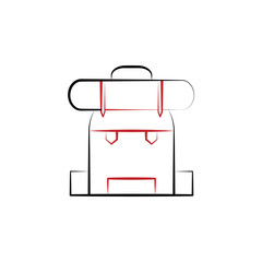 New year trip, backpack 2 colored line icon. Simple hand drawn color element illustration. backpack outline symbol design from camping set New year trip