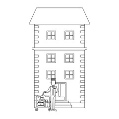 Hotel bellboy service black and white