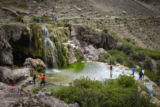 Millpu Lagoon, a series of stunning natural turqoise pools, near the city of Ayacucho, Peru