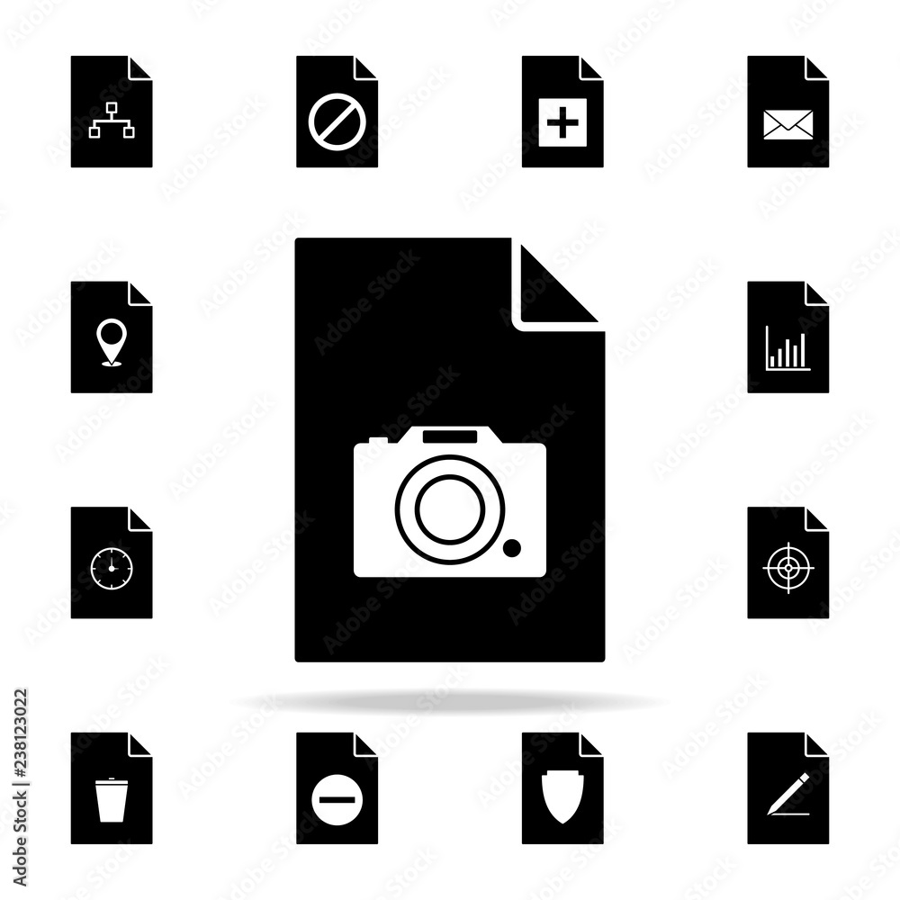 Poster camera on document icon. file and documents icons universal set for web and mobile
