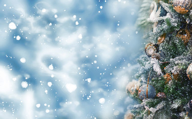 Fototapeta na wymiar Christmas and New Year holidays background, winter season.