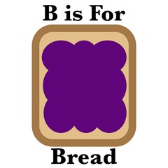 Illustrations of a slice of bread with jam, and text