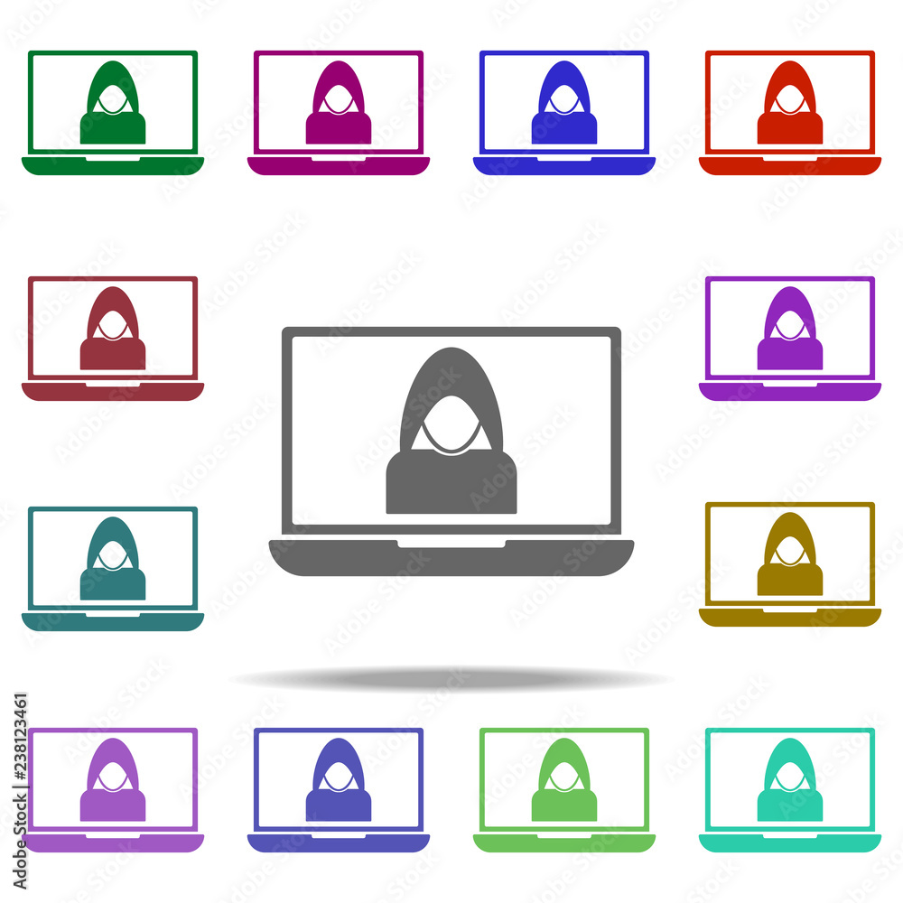 Poster hacker on the computer icon. elements of hacker in multi color style icons. simple icon for websites