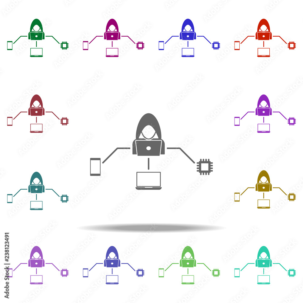 Poster hacker in technology icon. elements of hacker in multi color style icons. simple icon for websites, 