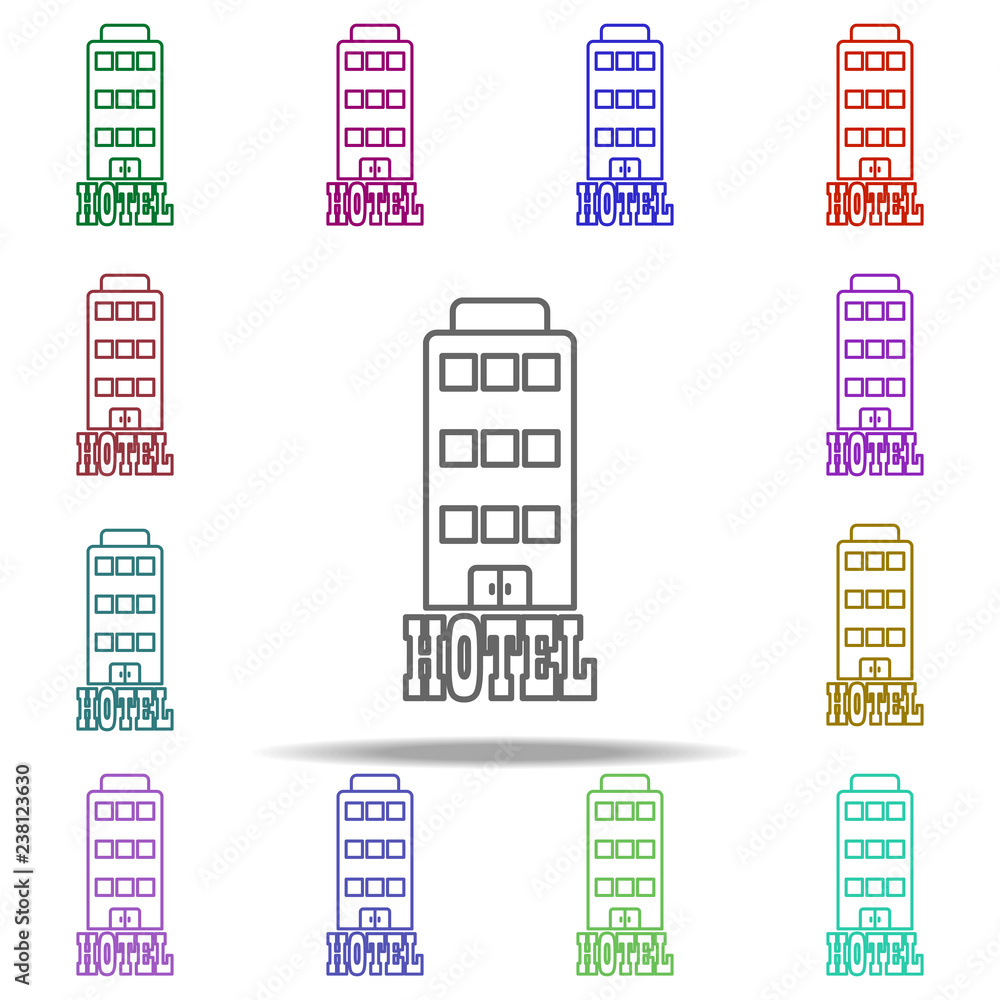 Poster hotel building icon. elements of hotel in multi color style icons. simple icon for websites, web des