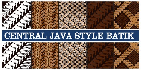 illustration of various types of batik in indonesian java, vector illustration