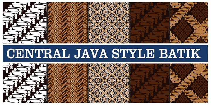 illustration of various types of batik in indonesian java, vector illustration