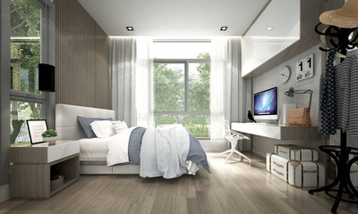 The interior design idea of modern bedroom and wall pattern background